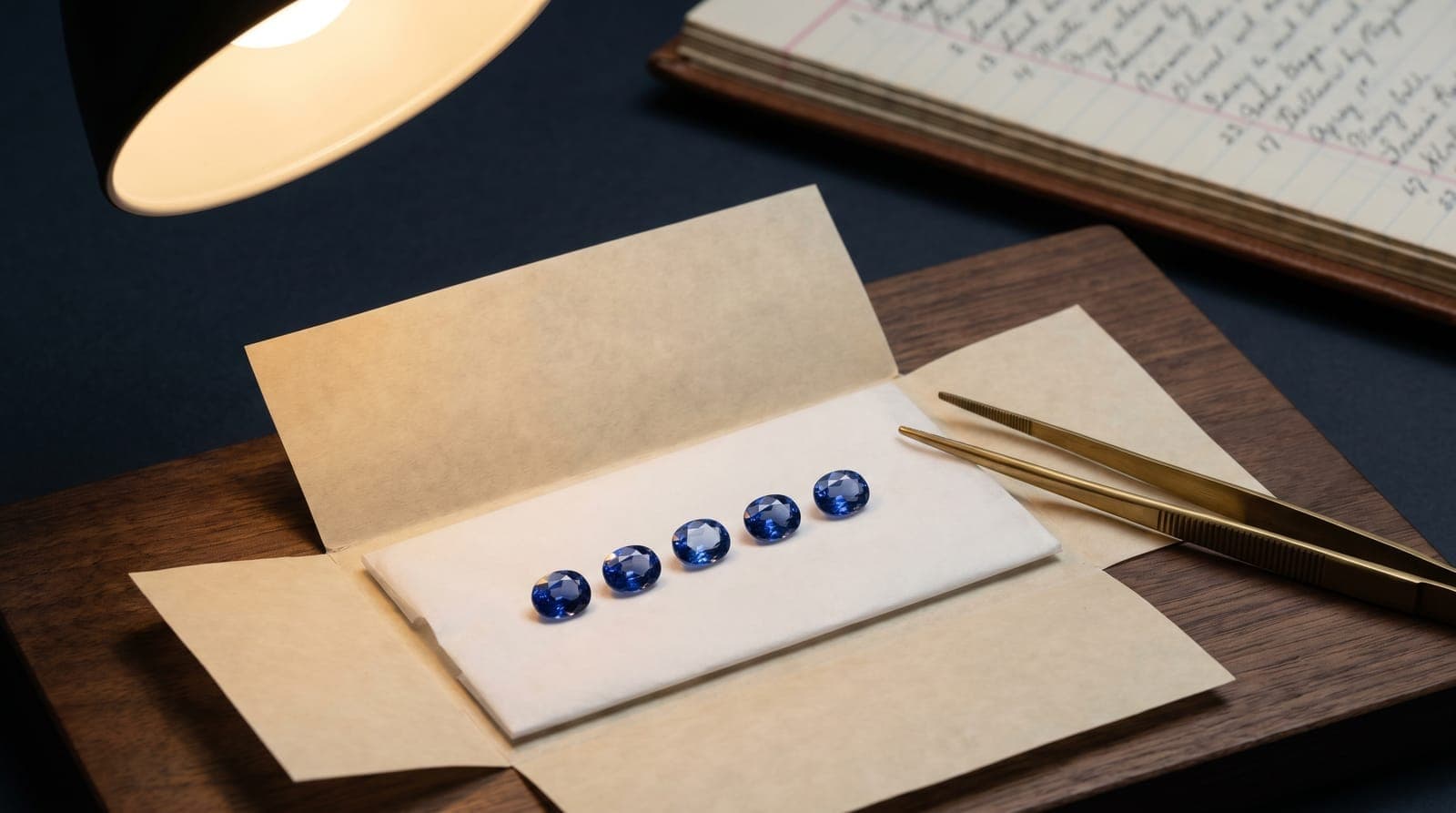 Calibrated sapphire parcel arranged for wholesale order inspection at Lim Gems Factory, Bangkok